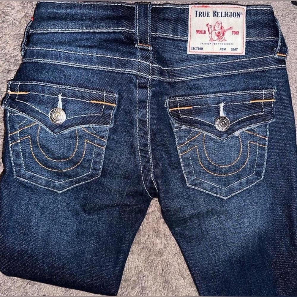 True Religion Blue Relaxed Jeans with Gold Stitching
